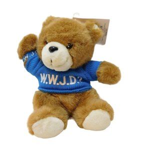 What Would Jesus Do Blue Sweater & Bracelet 8" Plush Bear W/Tags Stuffed Animal